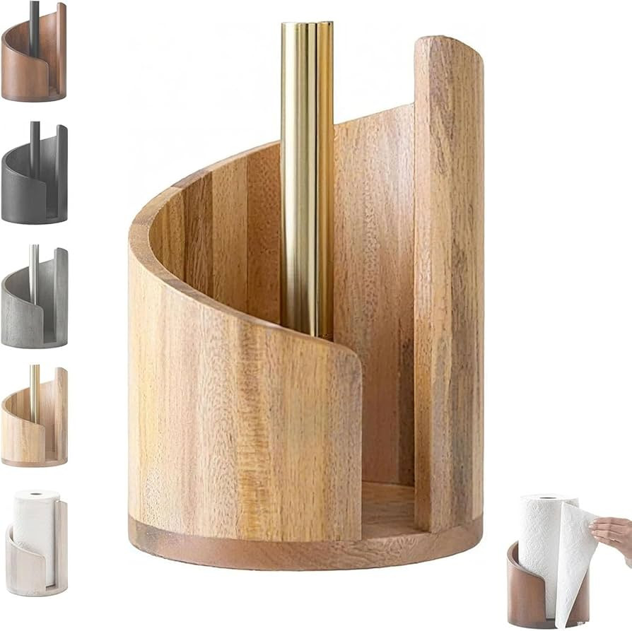 Mountain Paper Towel Holder Countertop with Mango Wood Round Base and Iron Holder, Wood Paper Tow... | Amazon (US)