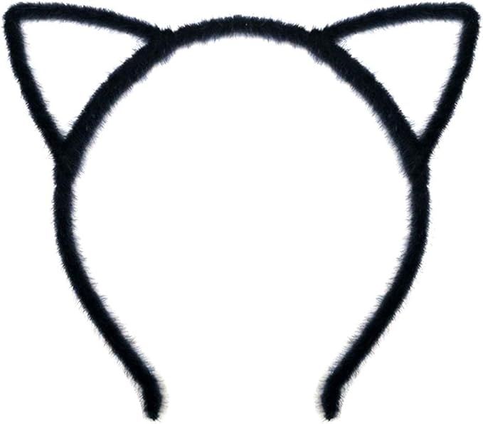 LOVINSHOW Black Furry Cat Ears Headband Costume Accessory, Standard (Black) | Amazon (US)