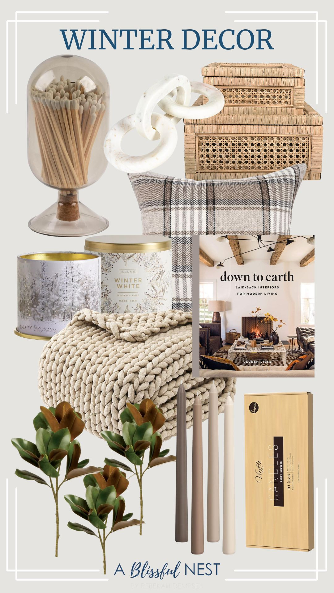 Layered textures for a winter refresh. Grab these picks now.
woven rattan boxes, decorative book, buffalo tartan cheque pillow, taper candles, chunky throw blanket, Thymes scented candles, marble chain décor, magnolia pick, glass match cloche 

 #LTKSeasonal #LTKHome #LTKFindsUnder100