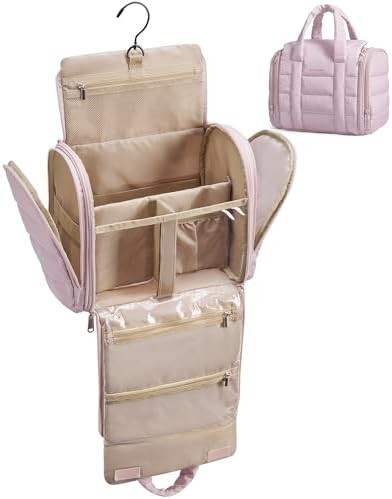 BAGSMART Hanging Toiletry Bag with Removable Partition, Puffy Water-resistant Fabric, Cosmetic Ba... | Amazon (US)