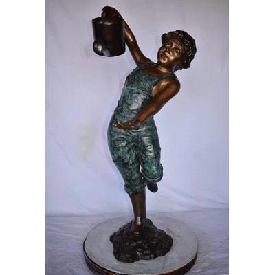 Osian Standing Boy With Watering Can Bronze Statue Fountain 24" X 22" X 48"H | Wayfair North America