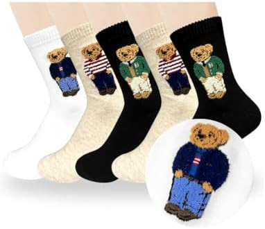 5 Pairs Cute Bear Cotton Crew Socks, Size 4-7 | Amazon (US)