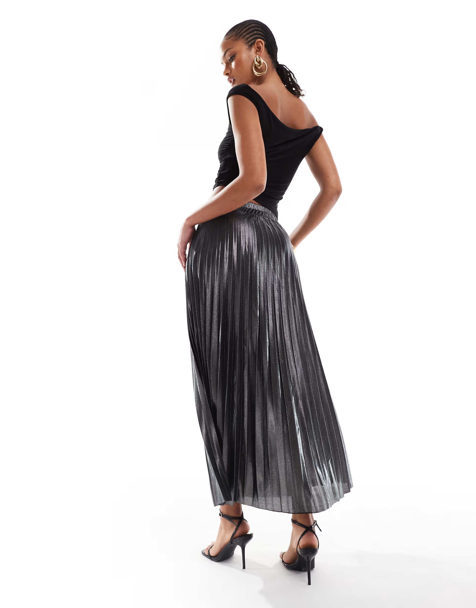 ONLY Tall pleated maxi skirt in gray metallic | ASOS (Global)