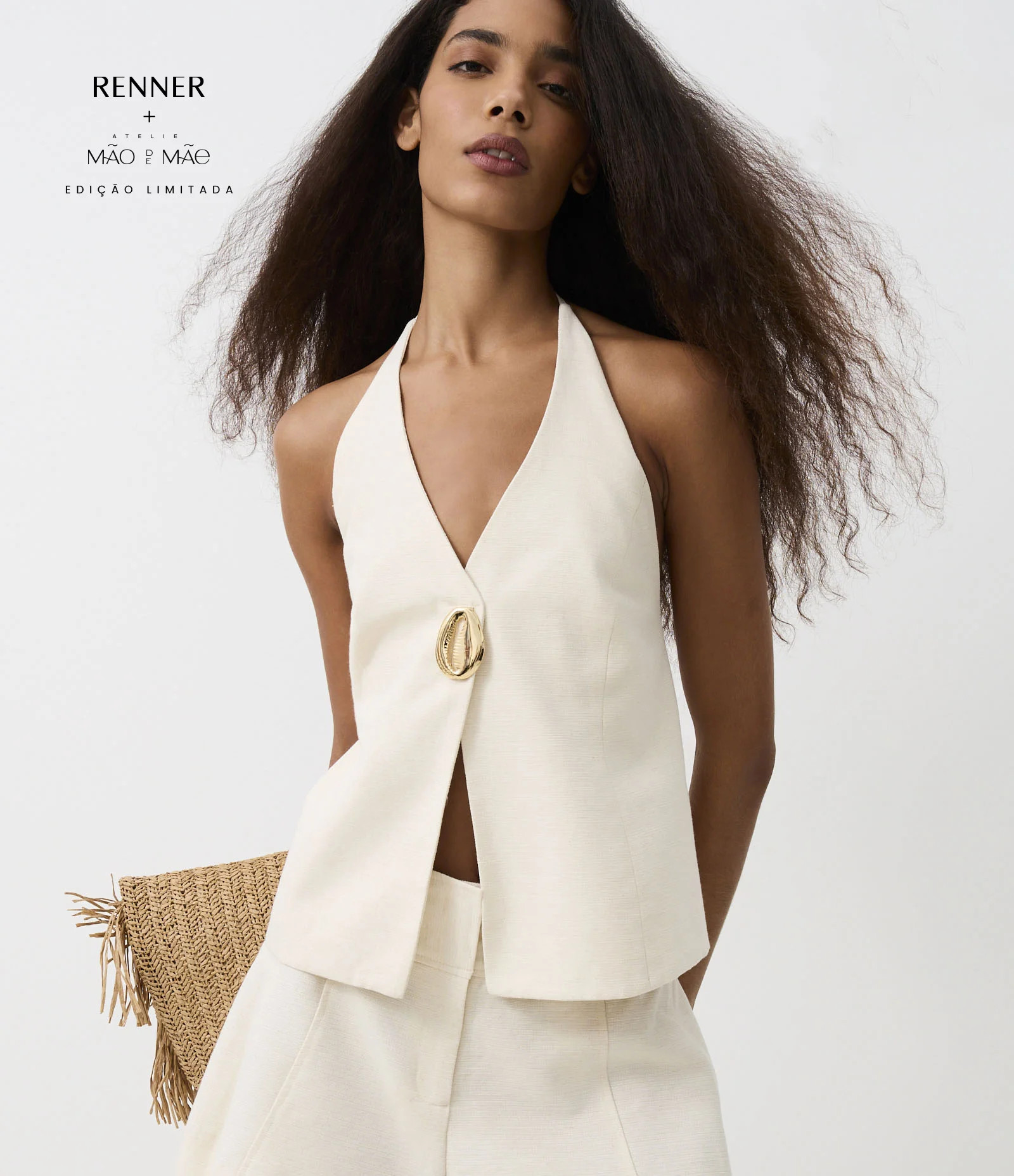 Blusa Frente Única em Algodão com Linho e Búzio de Metal Off White - Lojas Renner | Renner (BR)