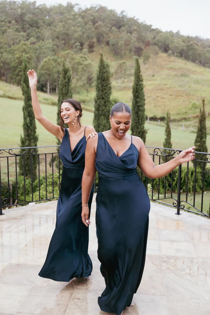 Anela Asymmetric Midi Dress - Navy | Petal & Pup (US)