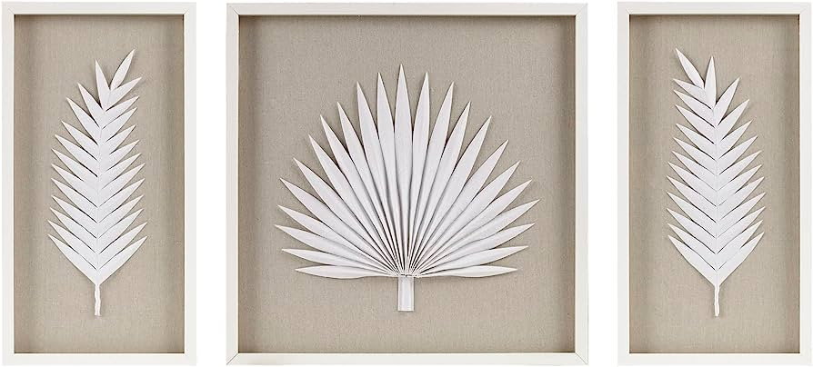 Madison Park Sabal Floral Wall Art - Handmade Canvas Palm Natural Rice Paper Shadow -Box Set, Gla... | Amazon (US)
