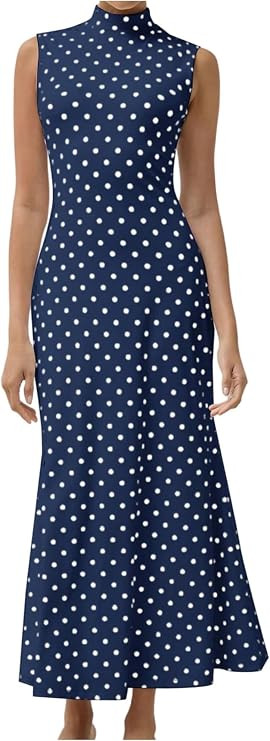 Milumia Women's Polka Dots Maxi Tank Dress Vintage Mock Neck Long Dresses | Elegant, Sleeveless, ... | Amazon (US)