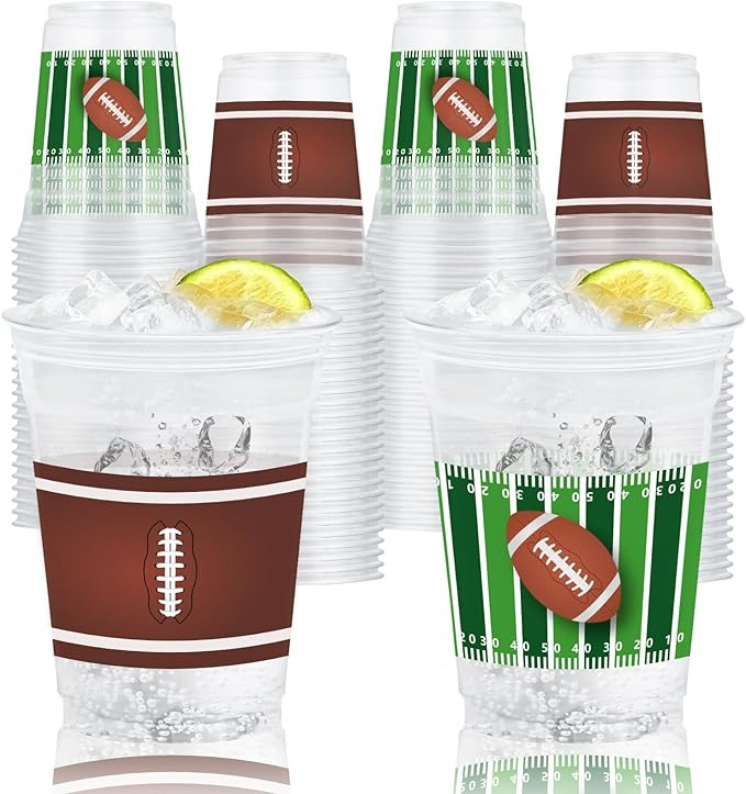Wobeny 50 Pcs 12 oz Football Plastic Cups, Green Field and Brown Ball Design Disposable Cups for ... | Amazon (US)