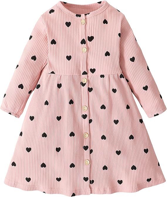 Fullfamous Baby Toddler Girl's Long Sleeve Heart Dresses 12M-7Y | Amazon (US)