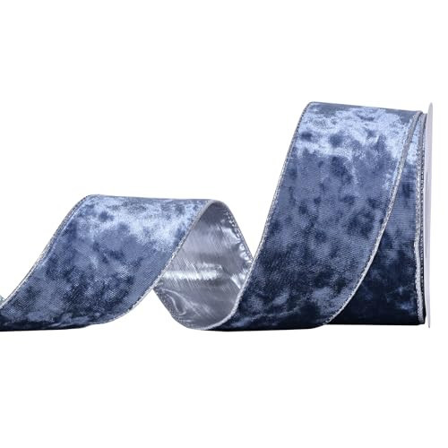 Ribest Dusty Blue Velvet Wired Ribbon 2 1/2 Inch with Silver Edge for Christmas Tree Gift Wrapping Crafts Wreath Decoration Bow Making 10 Yards | Amazon (US)