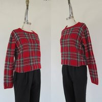 90S Christmas Plaid Sweater | Checkered Holiday Red Cotton Long Sleeve Jumper M | Etsy (US)