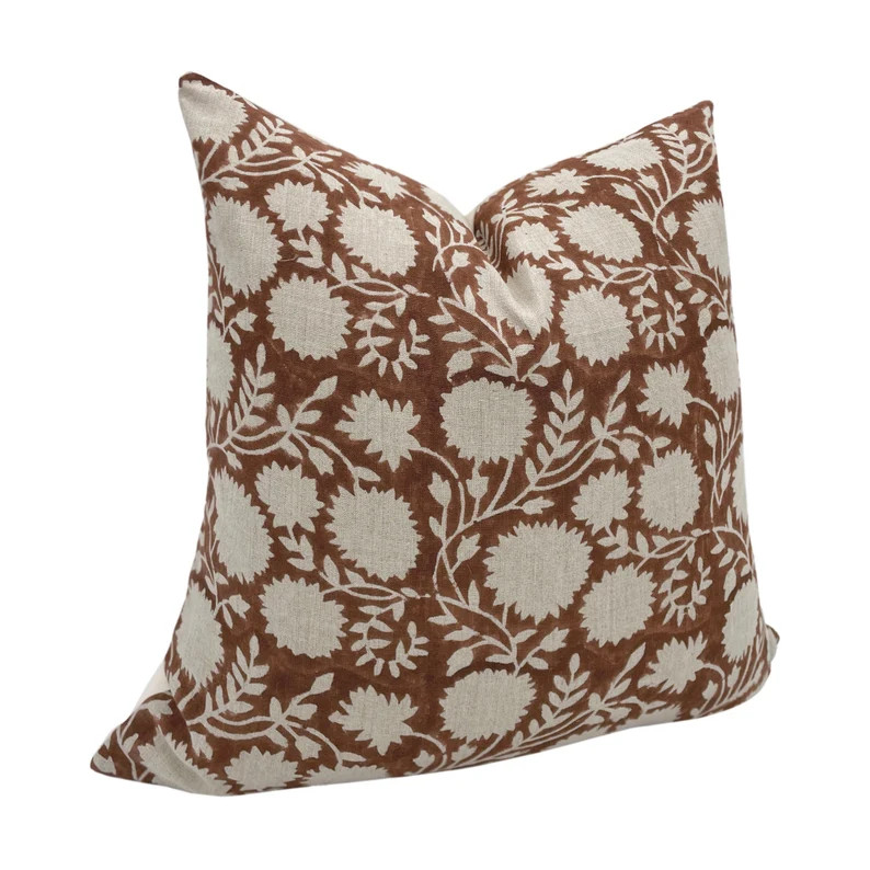 WINSLOW Designer Brown Floral Linen Pillow Cover, Brown Handblock Pillow, Block Print Pillow, Bro... | Etsy (US)