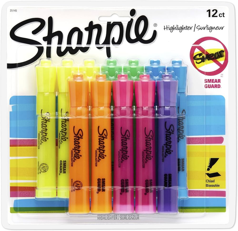 SHARPIE Tank Style Highlighters, Chisel Tip, Assorted, 12 Count | Amazon (US)
