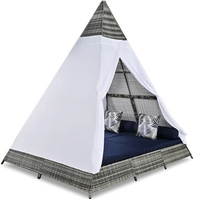 Outdoor Daybed With Gray And Blue - Adjustable Pillows Cushions Colorful Sunbed, , Blue, Tent Shape, Feet, 700 Lbs Weight Capacity Stunning | Wayfair North America