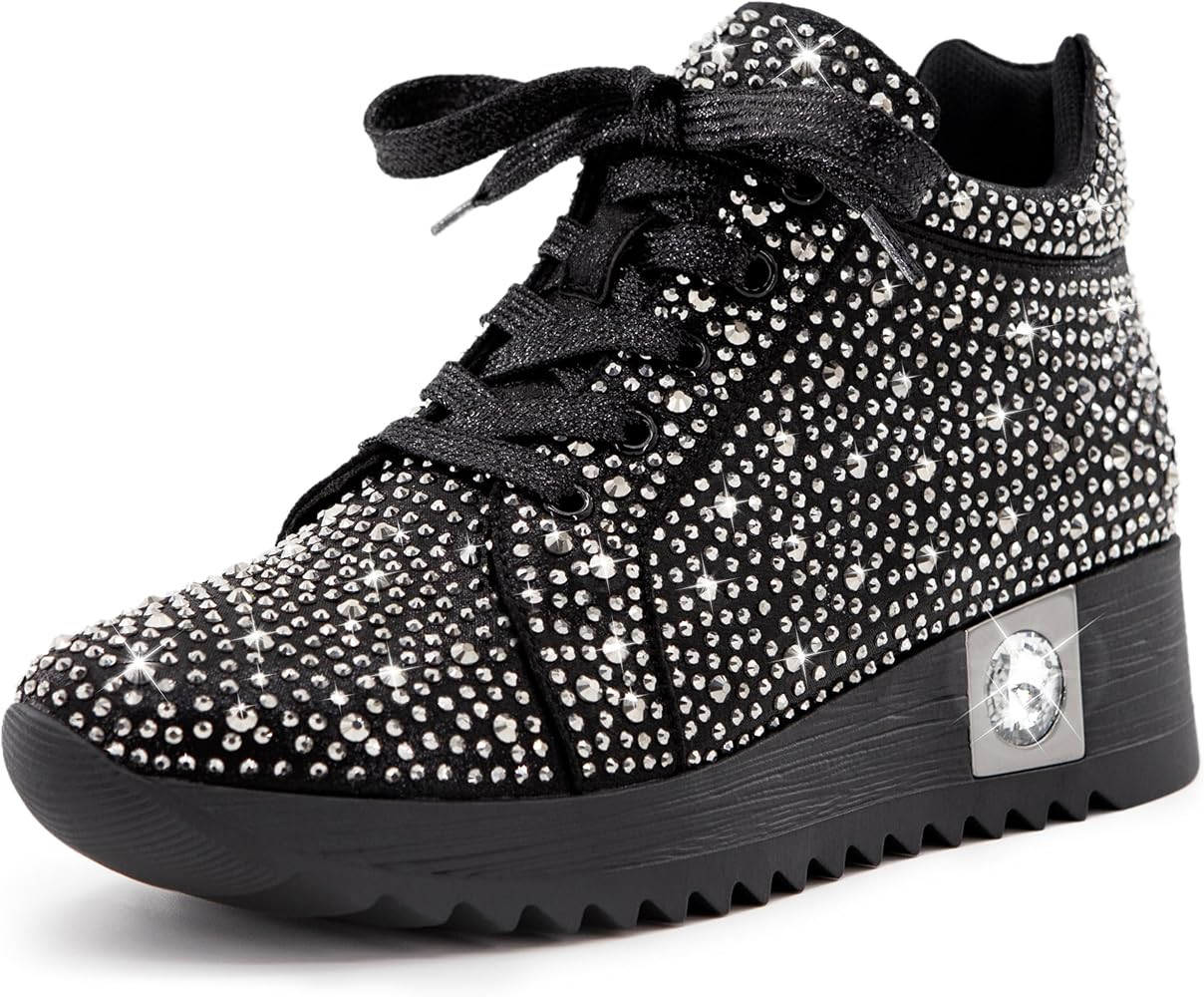 Women's Glitter Sneakers, Sparkly Rhinestone High Top Platform Wedge Sneakers, Sequin Trendy Shoe... | Amazon (US)