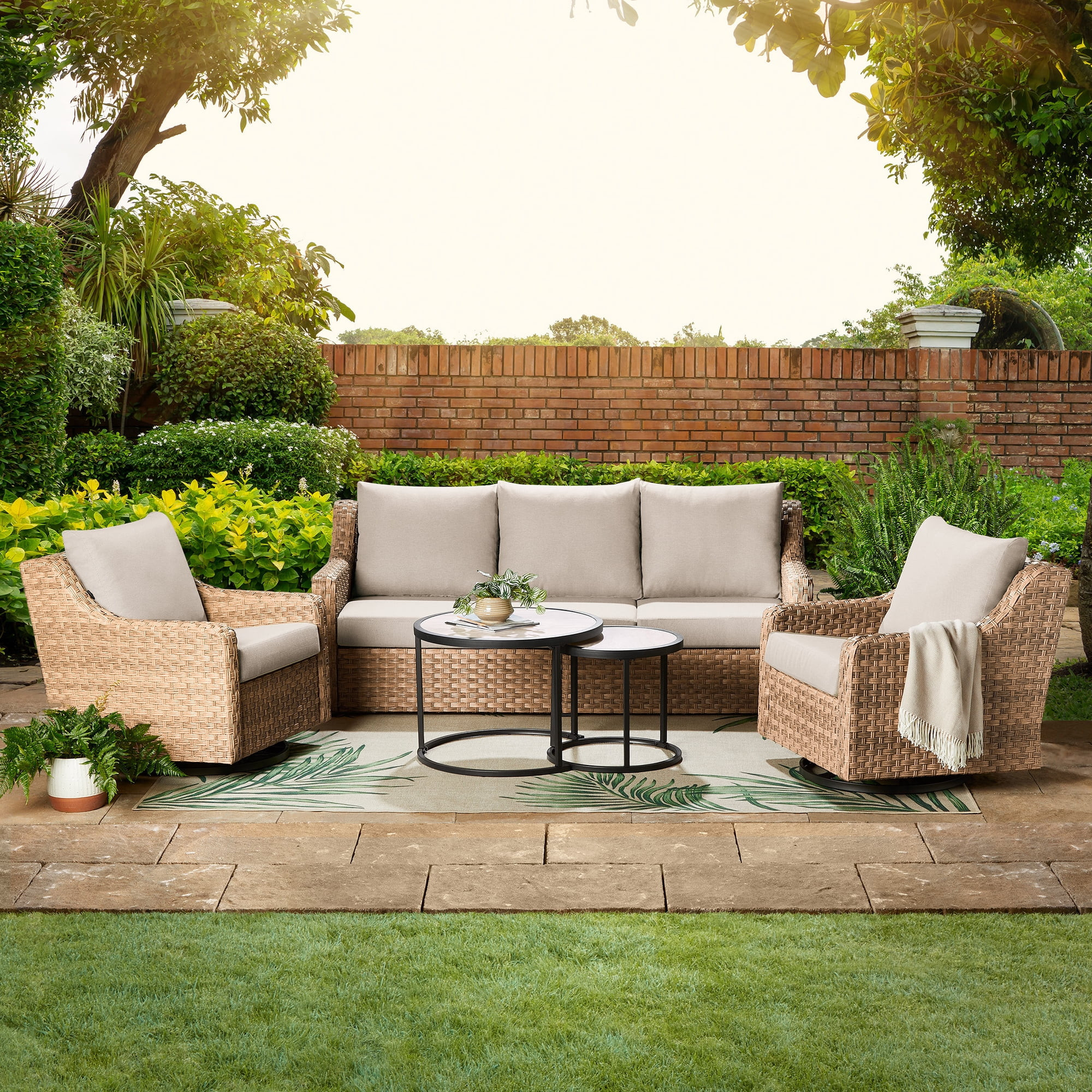 Better Homes & Gardens River Oaks 5-Piece Steel Outdoor Patio Set with Patio Covers, Natural | Walmart (CA)