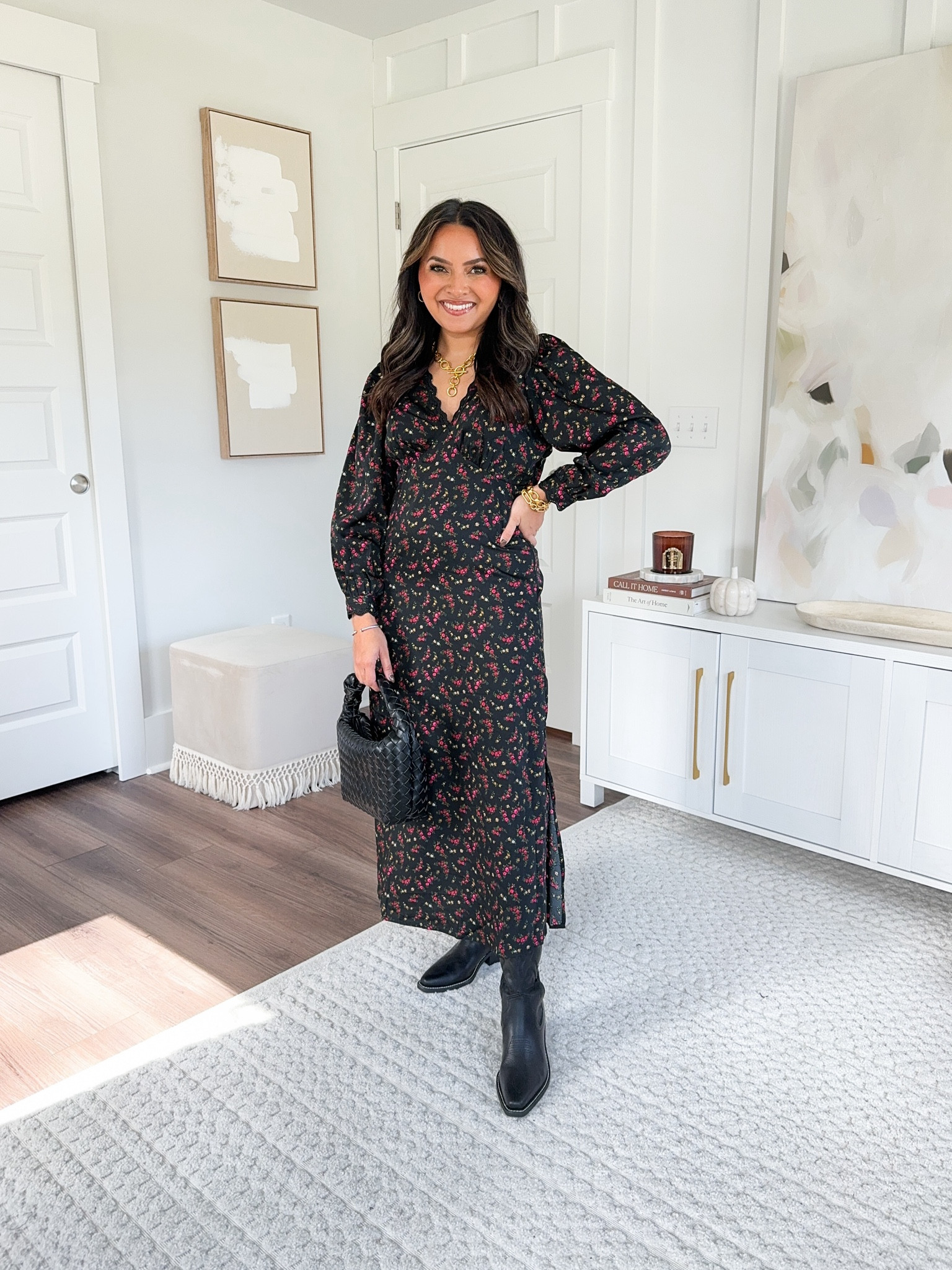Black floral dress size xs petite TTS 
Black cowboy boots size 5 TTS

Fall outfit 
Fall style
Thanksgiving outfit 
Holiday outfit 

Honey sweet petite 

#LTKStyleTip #LTKSaleAlert #LTKSeasonal