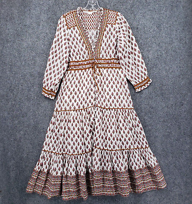 Veronica Beard Dress Womens 6 White Alessandra Midi Floral V Neck Tiered Boho | eBay US