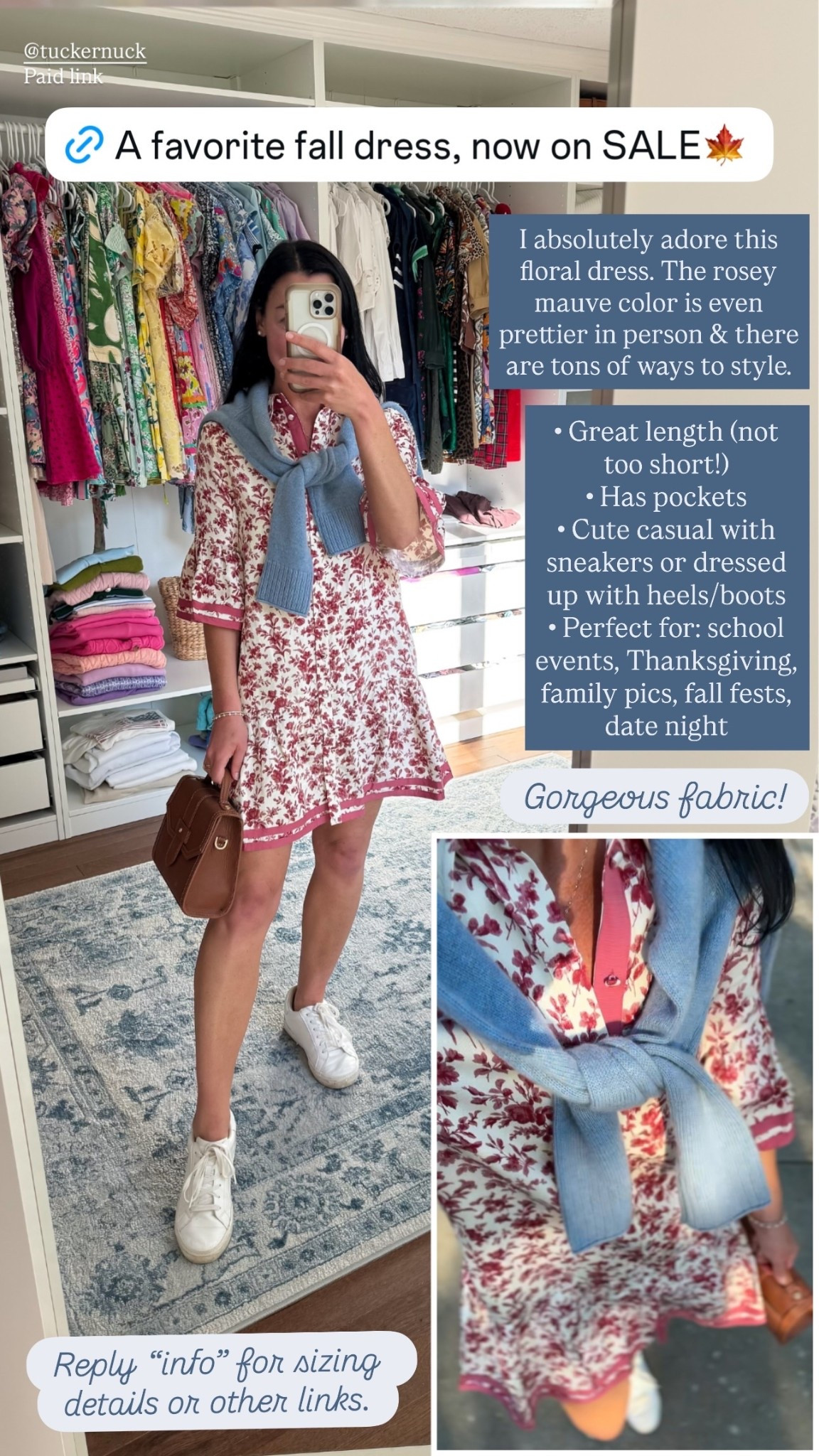 Tuckernuck fall dress on sale🍁

•Gorgeous fabric!
• Great length (not too short!)
• Has pockets
• Cute casual with sneakers or dressed up with heels/boots
• Perfect for: school events, Thanksgiving, family pics, fall fests, date night

In my opinion, this fits TTS. I’m wearing an XS.

Classic style, preppy, sale alert, fall fashion 

#LTKStyleTip #LTKSeasonal #LTKSaleAlert