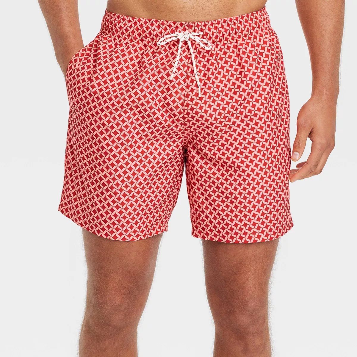 Men's 7" Geometric Print Swim Shorts - Goodfellow & Co™ Coral Orange | Target