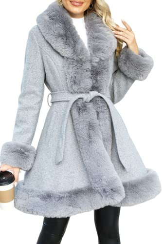 Bellivera Faux Fur Jacket Women Fur-lined Winter Thicken Parka Long Sleeve Coat with Belt 242A Grey XL | Amazon (US)