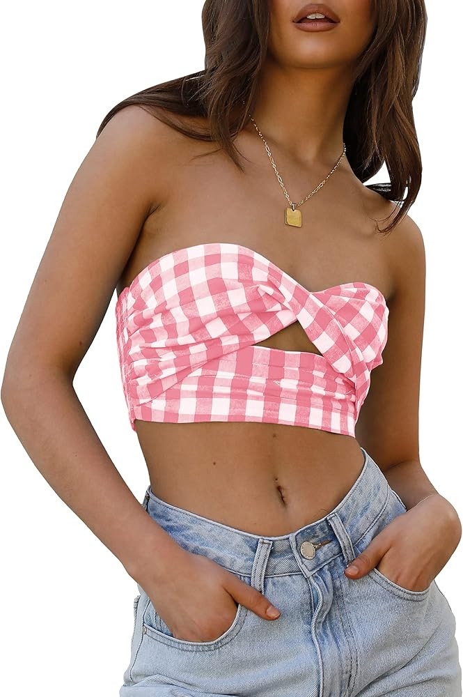 ANRABESS Womens Sleeveless Sexy Cropped Top Strapless Twist Cut Out Zipper Back Crop Tops | Amazon (US)