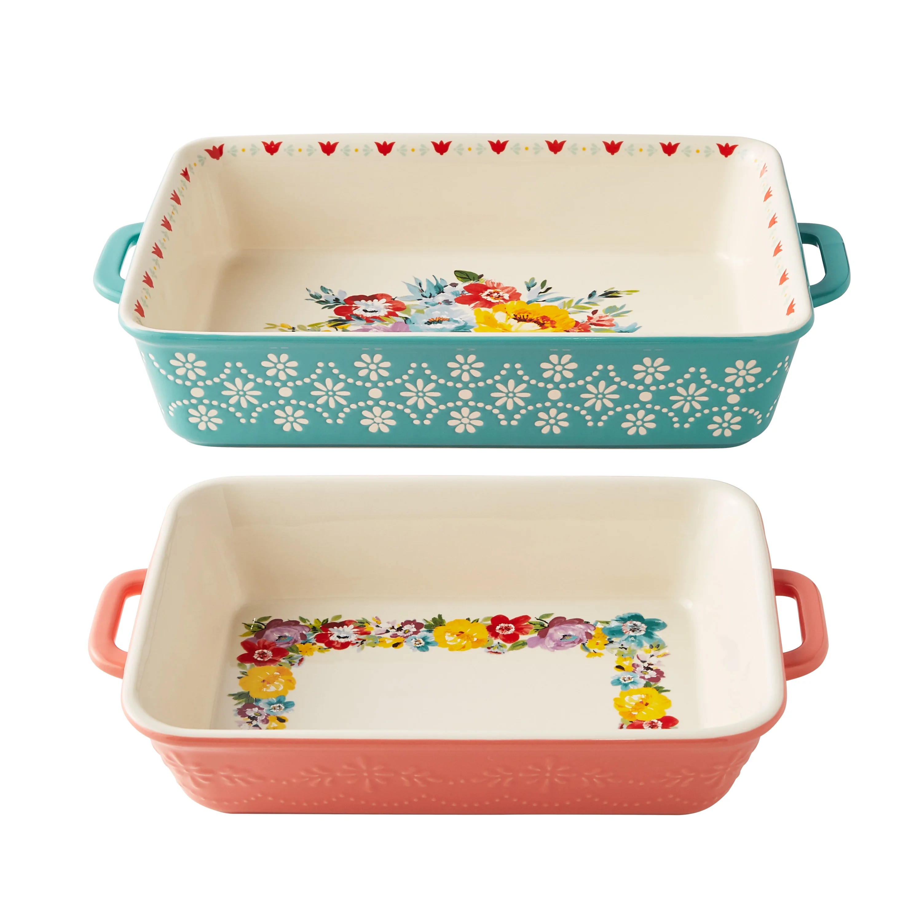 The Pioneer Woman Sweet Romance Blossoms Assorted Color 2-Piece Rectangular Ceramic Baking Dishes... | Walmart (US)