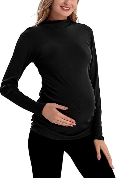Bhome Maternity Shirt Long Sleeve Pregnancy Top Ribbed Mock Neck Pregnant Pullover | Amazon (US)
