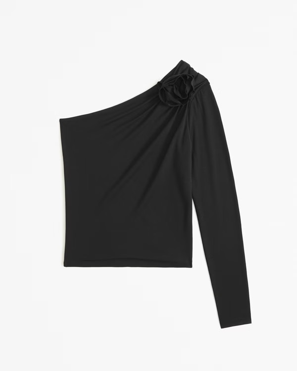 Women's Long-Sleeve One-Shoulder Ruched Rose Top | Women's Tops | Abercrombie.com | Abercrombie & Fitch (US)