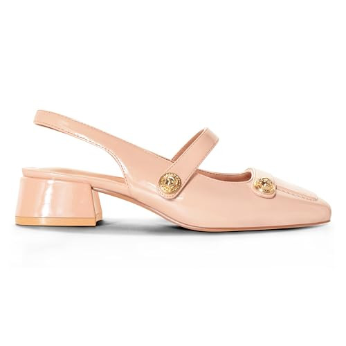 Amazon.com | Brown Slingback Mary Jane Heels for Women Square Toe Pump Shoes Low Block Chunky Hee... | Amazon (US)