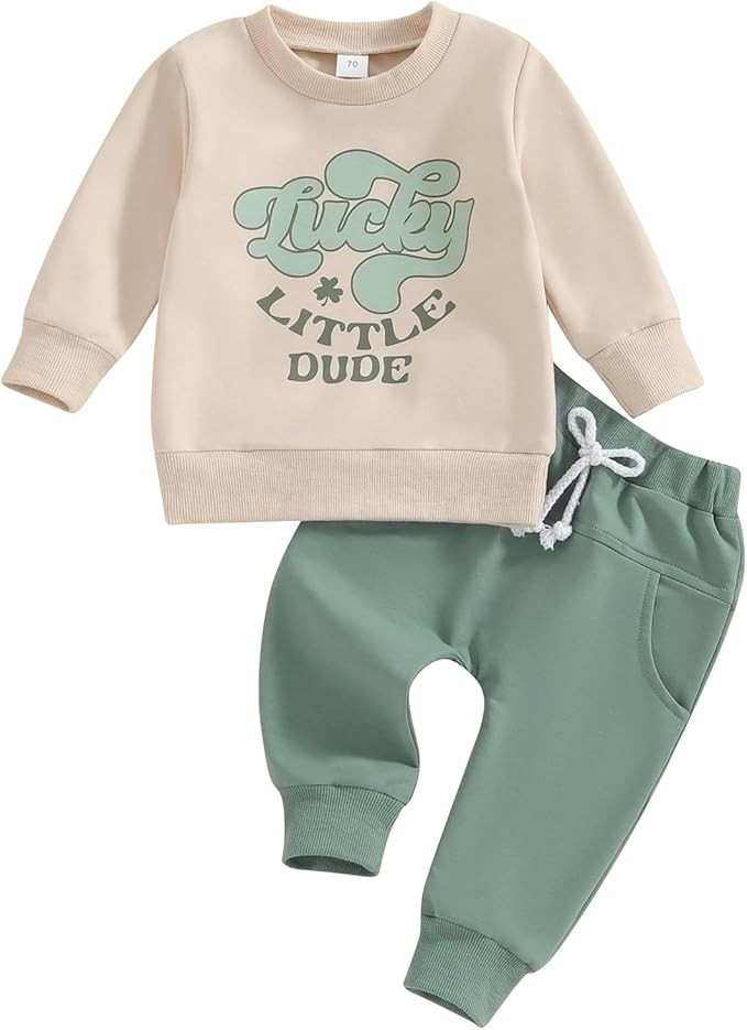 Baby Boy St. Patrick's Day Outfits Long Sleeve Sweatshirt Elastic Waist Pants Lucky Clover Clothe... | Amazon (US)