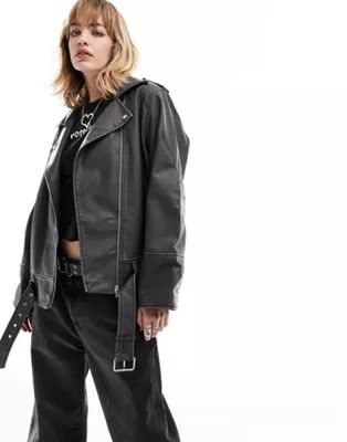 Only faux leather oversized jacket in washed black | ASOS | ASOS (Global)