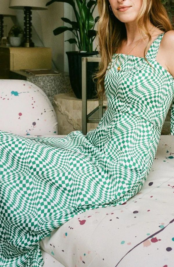 Sloane Midi Slip Dress - Green Warp Check | Lisa Says Gah
