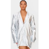 Plus Silver Diamante Blazer Dress | PrettyLittleThing US