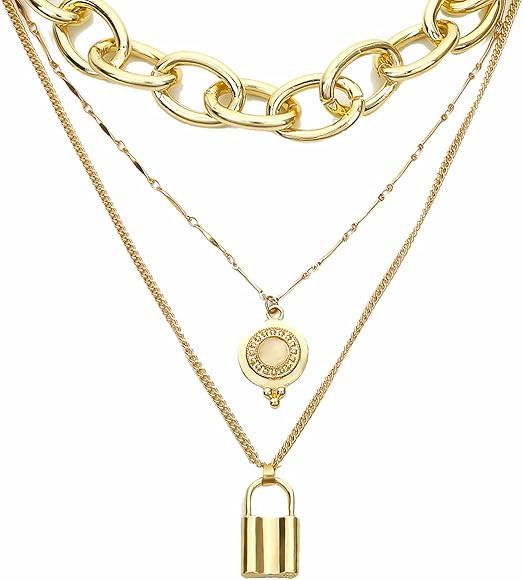 Golden Padlock Necklace for Women - Metallic Exaggerated Punk Padlock Necklace - Punk Necklace Je... | Amazon (US)