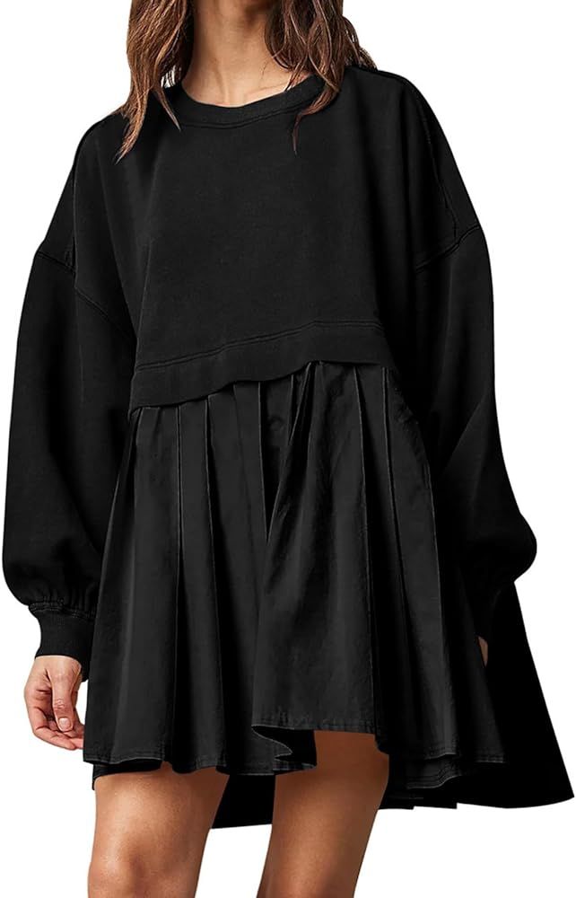 Yimoon Womens Oversized Sweatshirt Dress Long Sleeve Crewneck Patchwork Pullover Top Casual Flowy... | Amazon (US)