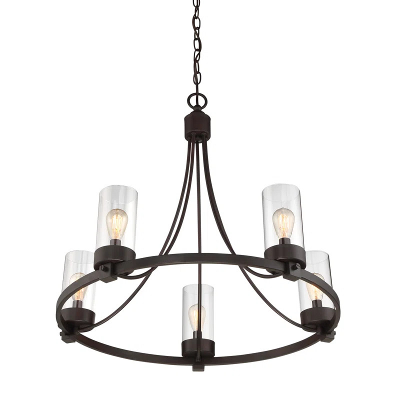 Janette 5-Light Shaded Wagon Wheel Chandelier | Wayfair North America