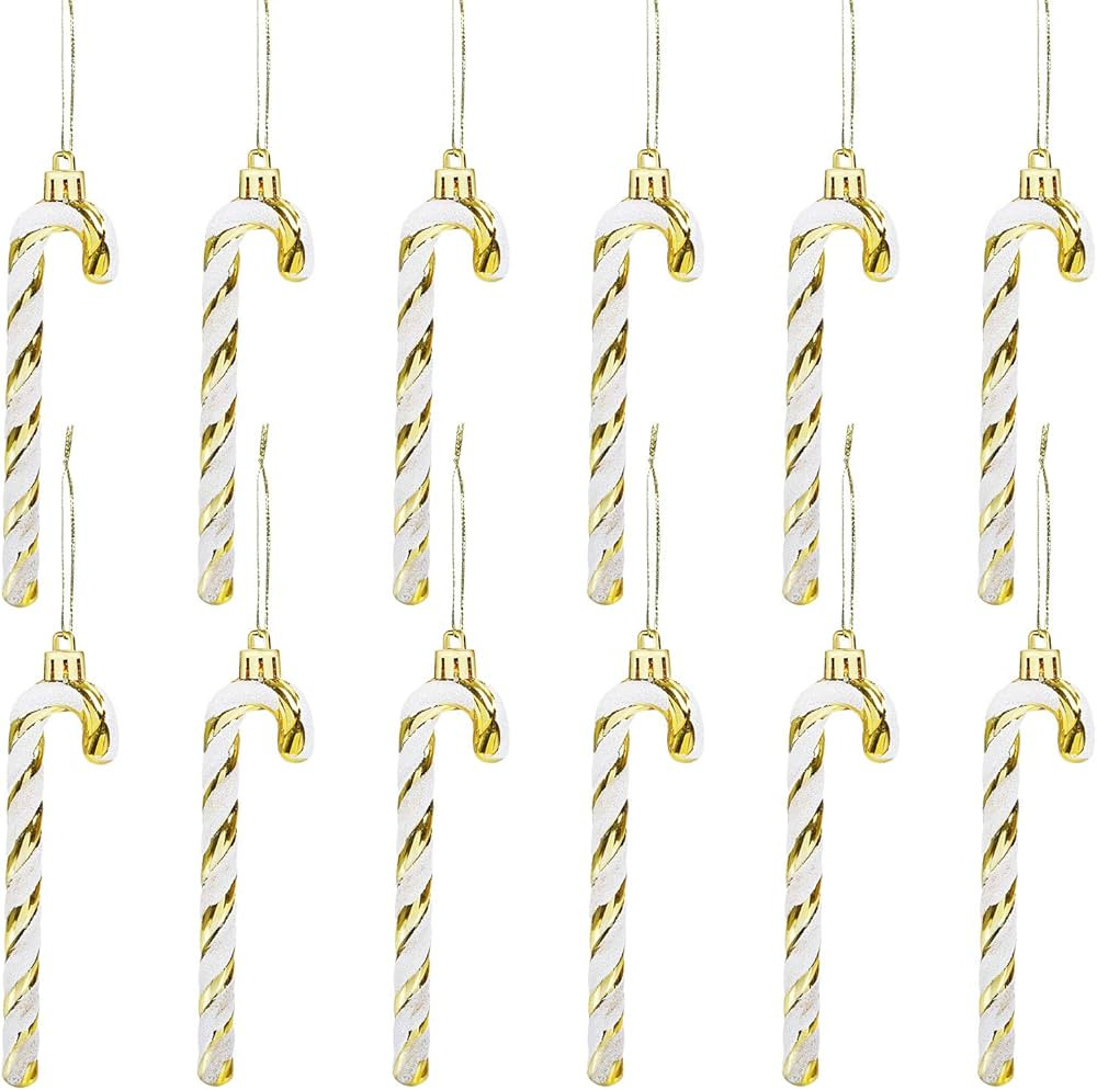 GWHOLE 12 Pack of Glitter Christmas Plastic Candy Cane Christmas Tree Hanging Ornaments for Holid... | Amazon (US)