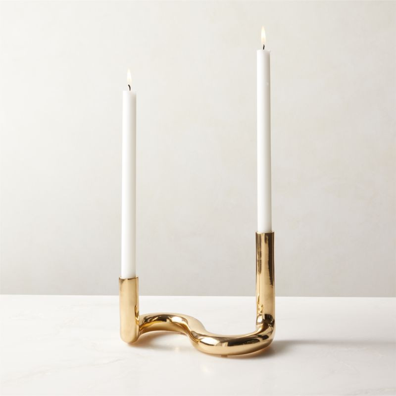 Freya Brass Double Modern Taper Candle Holder + Reviews | CB2 | CB2