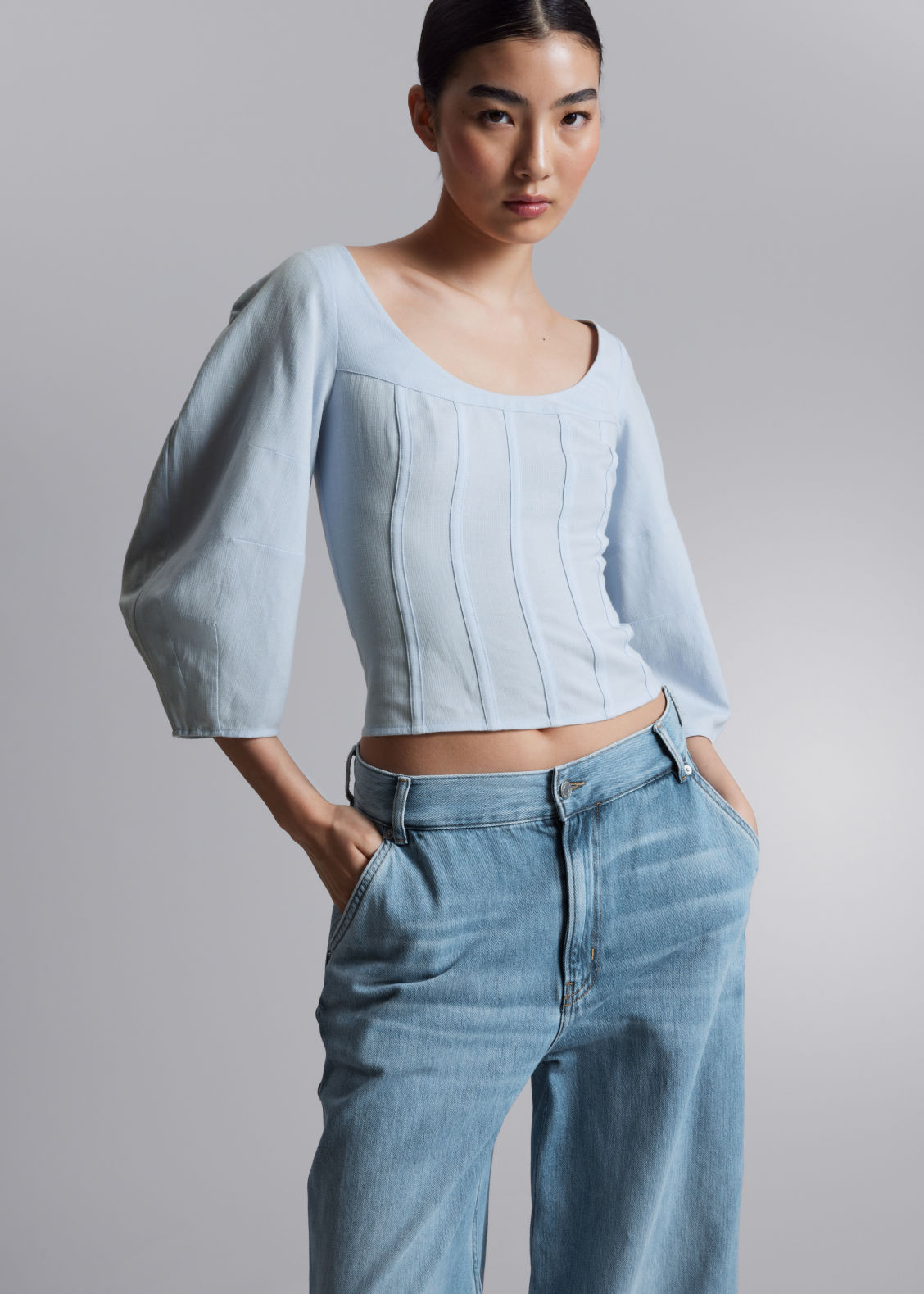 Cropped Corset Blouse - Blue | & Other Stories US