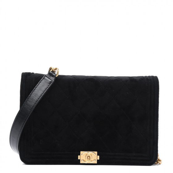 CHANEL Velvet Quilted Boy Wallet On Chain WOC Black | Fashionphile