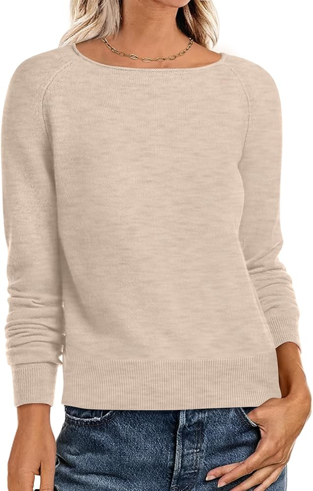 ANRABESS Womens Long Sleeve Rolled Boat Neck Casual Soft Lightweight Basic Pullover Sweater Top 2... | Amazon (US)