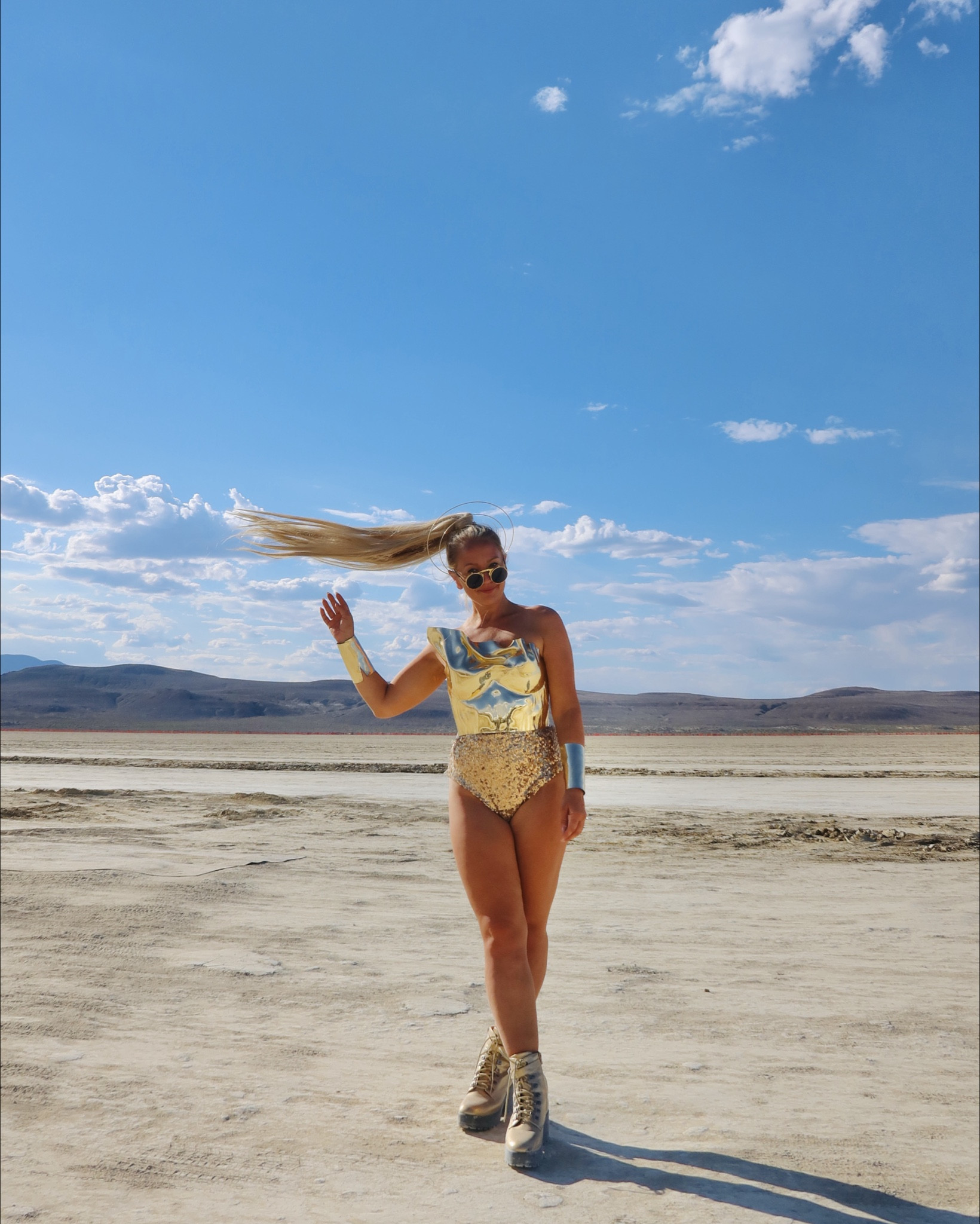 Gold look! ✨ This epic corset is surprisingly comfy and feels like a metal hug. The shorts are sold out on Nasty Gal but have linked something similar as well as the headband, sunnies and the boots.