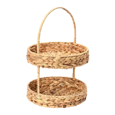 Water Hyacinth 2‑Tier Tray with Iron Frame Handwoven | Wayfair North America