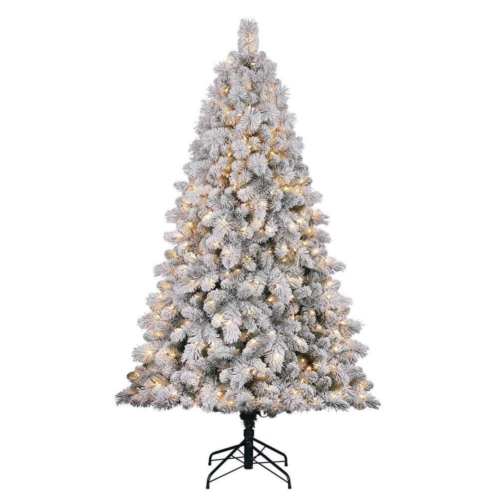 Home Heritage Cascade 7' Pine White Flocked Artificial Prelit Christmas Tree | Walmart (US)