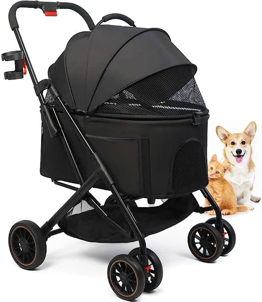 Dog Strollers for Small Medium Dogs and Cats - Easy one-Handed Folding,Rubber Wheel with Shock ab... | Amazon (US)