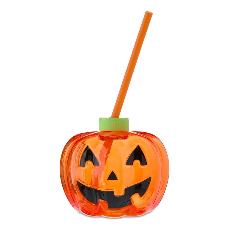 Halloween Light up Pumpkin Tumbler, Translucent Orange, Tumbler with Lid & Straw, Ages 3+,Party f... | Walmart (US)
