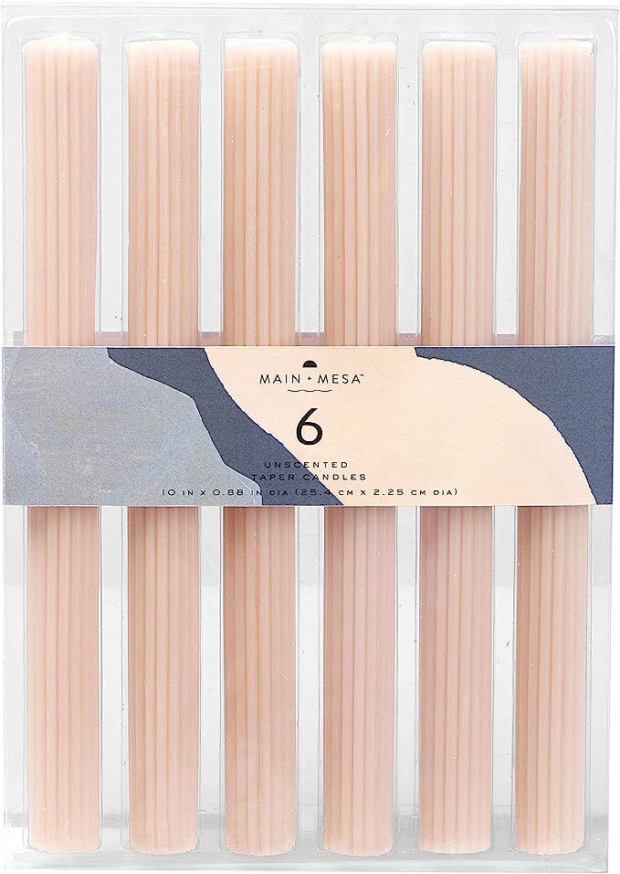 Main + Mesa Unscented Ribbed Taper Candles, Set of 6, 10", Blush Taupe | Amazon (US)