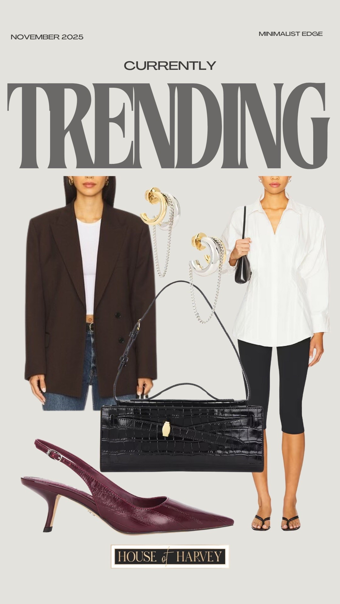 CURRENTLY TRENDING—this week it’s all about minimalist edgy pieces that are perfect for fall! I found a white button down shirt, structured blazer, slingback heels, top handle bag, and two tone earrings that embody this vibe. All pieces linked ⬆️

#ltkcreator #ltkfinds #ltkwatchnow #fall #falloutfits #fallfashion #revolve #revolvefinds #buttondownshirt #blazer #slingback #tophandlebag 

#LTKItBag #LTKSeasonal #LTKStyleTip