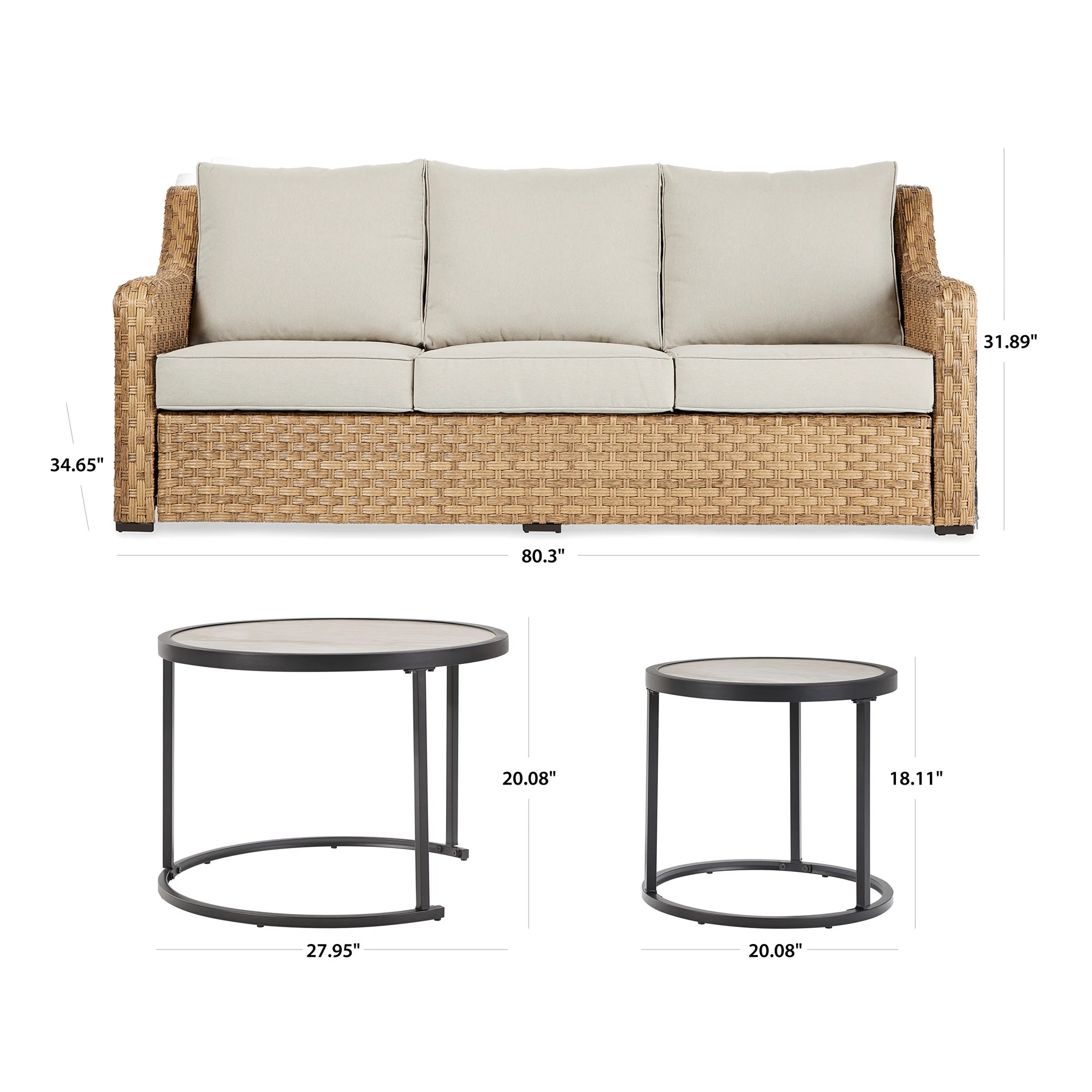 Better Homes & Gardens River Oaks Outdoor Sofa & 2 Nesting Tables with Patio Cover, Natural | Walmart (US)